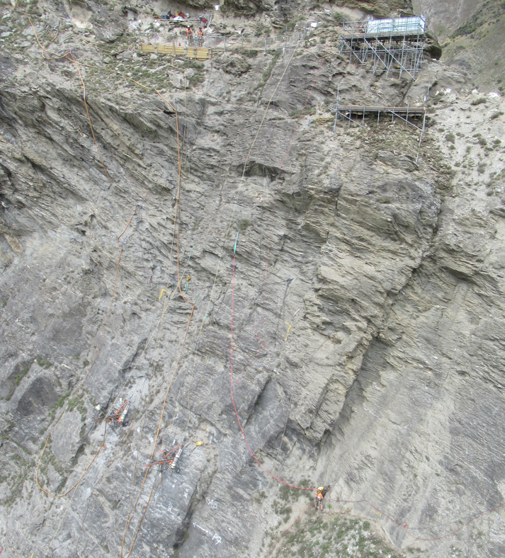 Abseilers stabilising the Nevis Bluff in February. Photo: Waka Kotahi 