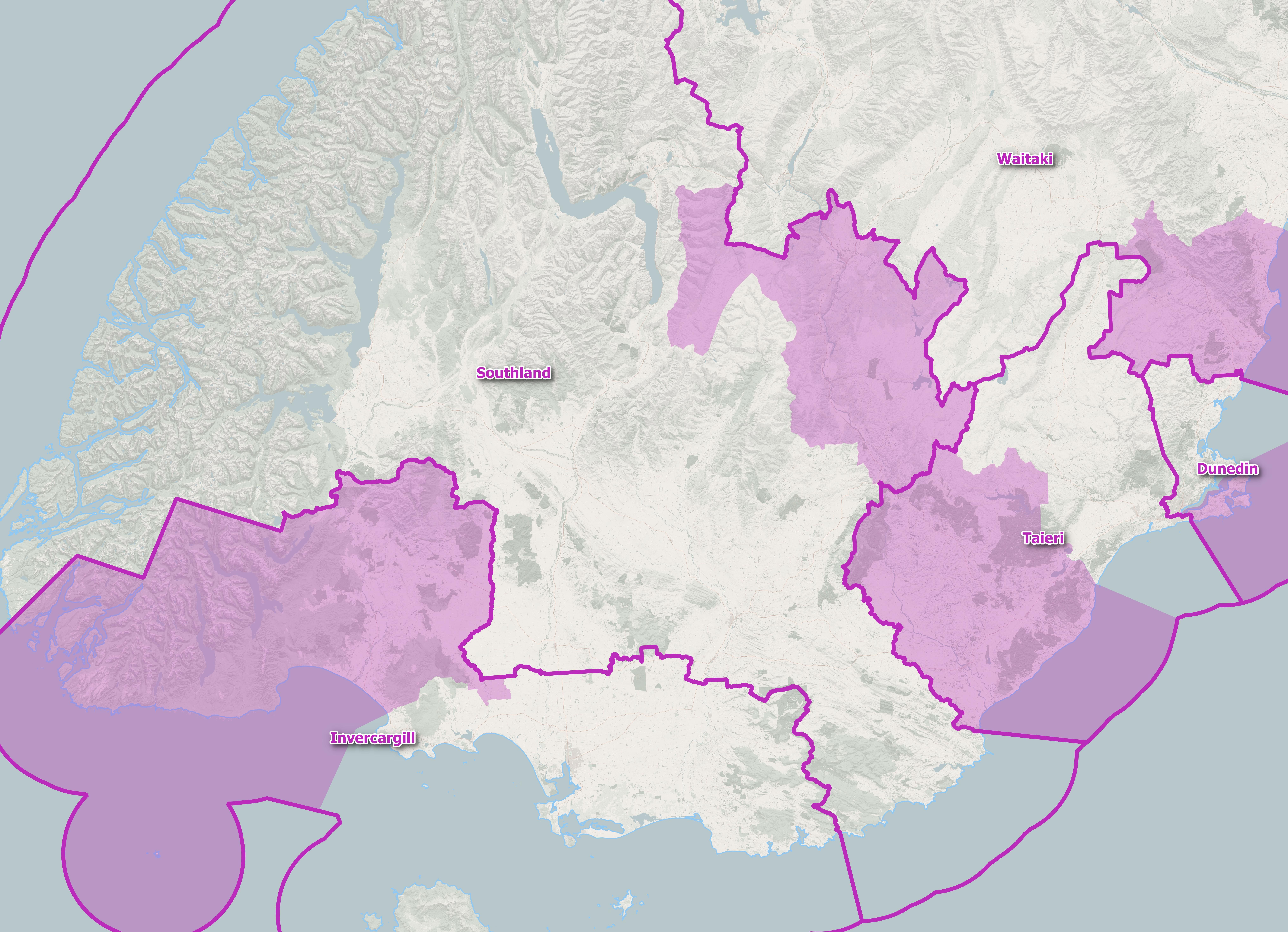 The redrawn boundaries for electorates in the southern South Island to be used for the next two general elections. Image: Supplied
