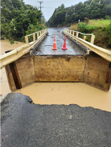 The approach to the Ngaiotonga Bridge, on Northland's east coast, has been washed away. Photo:...