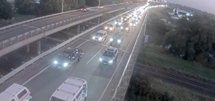 Traffic was banked up along the Kaiapoi River Bridge on Wednesday. Photo: NZTA