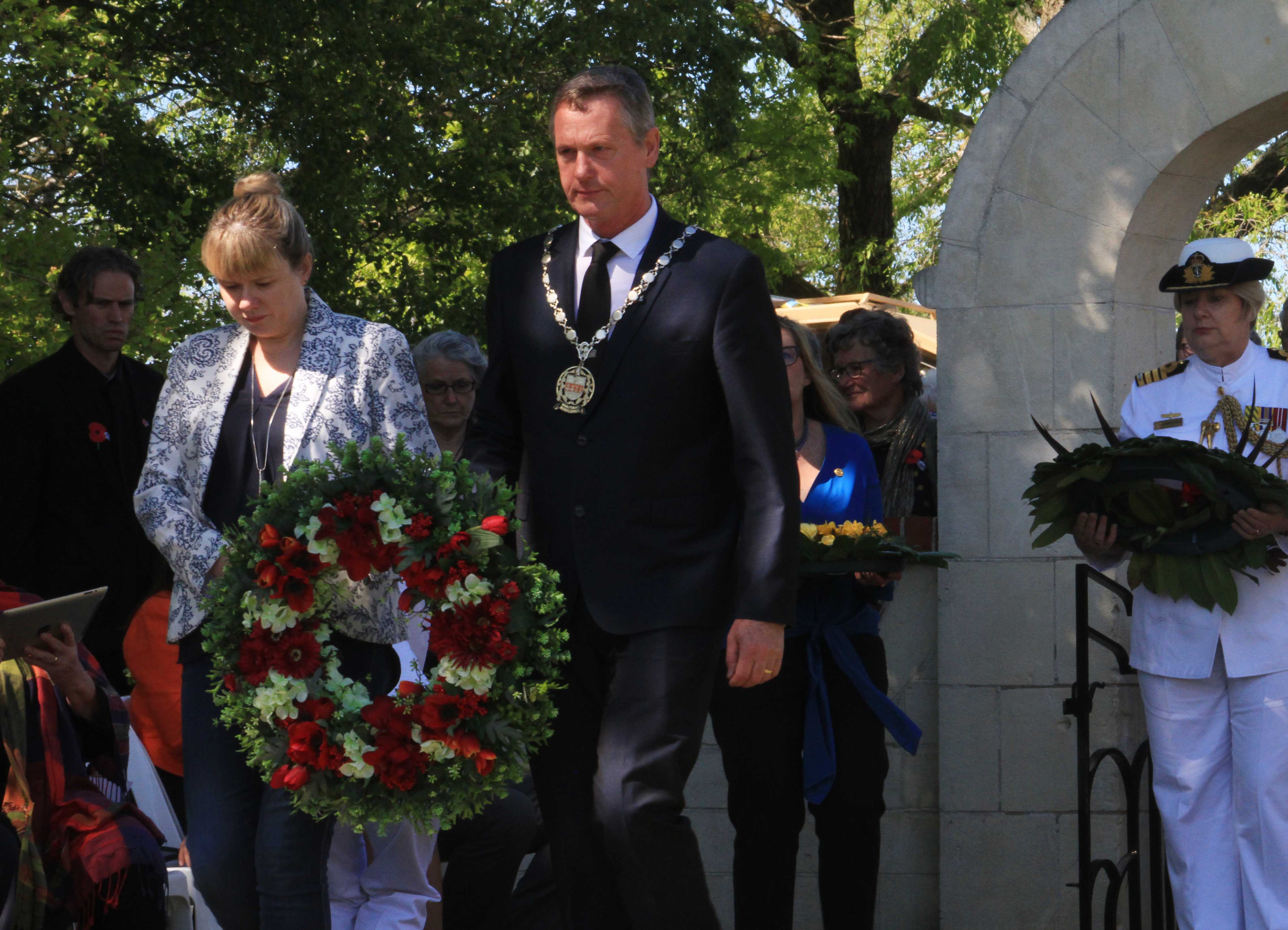 Waitaki Mayor Gary Kircher and his partner Kerry lay a wreath at the Maheno Cenotaph this morning...