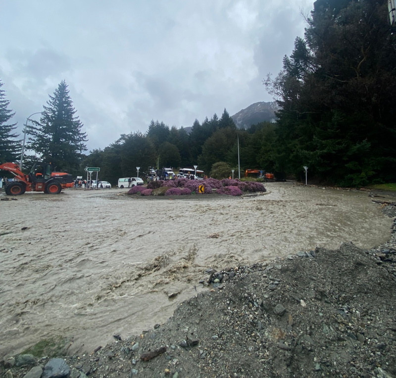 Flooding at One Mile roundabout in Queenstown. Photo: QLDC
