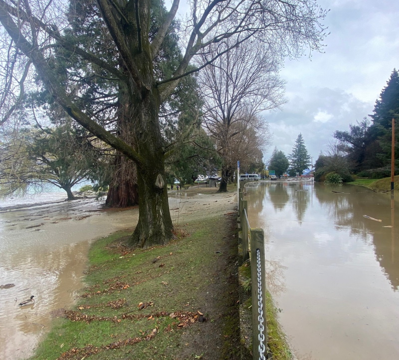 Flooding at One Mile roundabout in Queenstown. Photo: QLDC