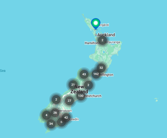 One New Zealand's outages map shows disruption across the South.