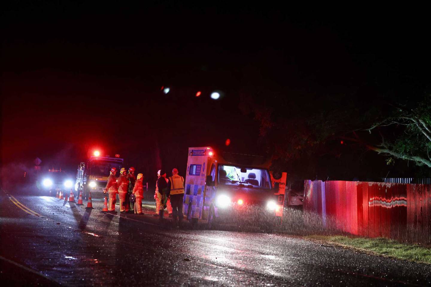 Firefighters at the scene of the crash on Tram Rd, West Eyreton, Oxford, at about 11pm on...