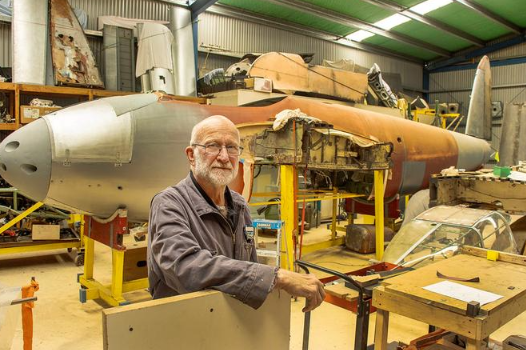 Dag Guest with the fuselage of Mosquito NZ2328. Photo: Geoff Sloan