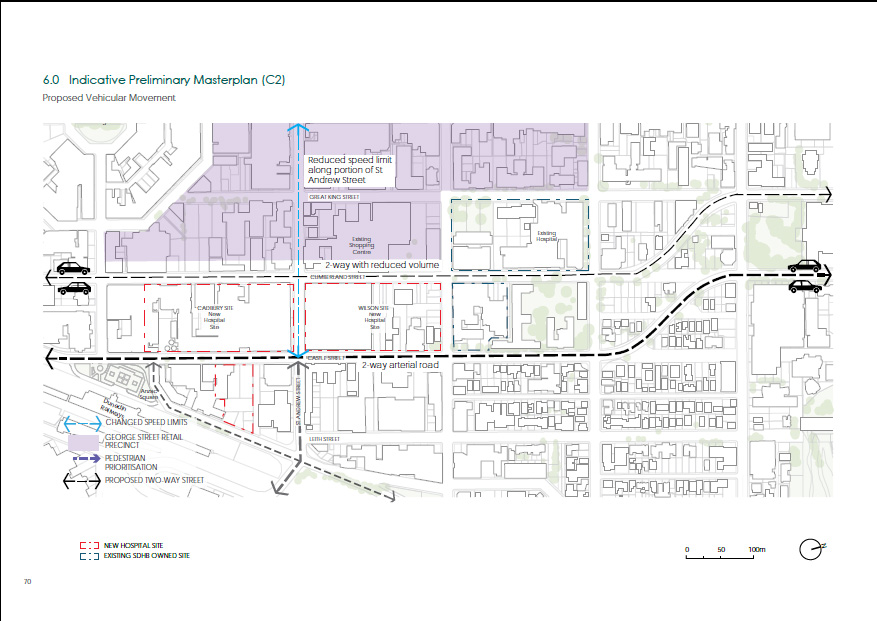 A map of the Ministry of Health's  preferred layout of Dunedin roads at the new Dunedin Hospital....