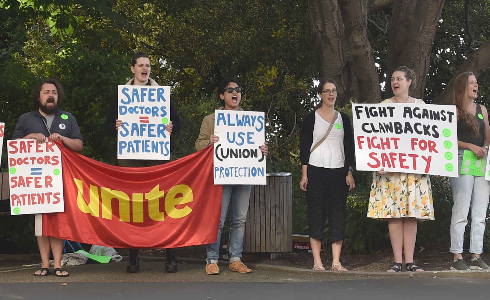 Junior doctors protest on the corner of Gt King St and Hanover St this morning. PHOTO PETER MCINTOSH