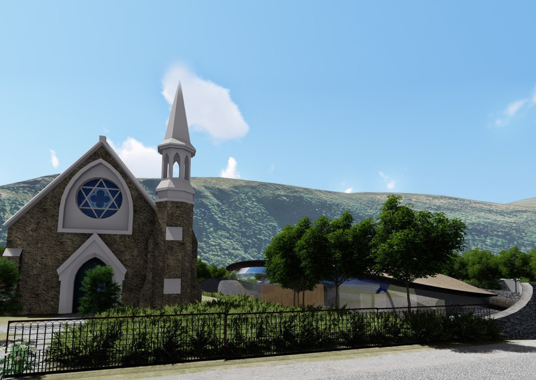 An artist’s impression of the ‘‘Olive Leaf’’ building, obscured by trees, next to St Patrick’s...