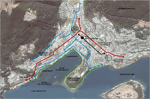 The following plan shows the preferred route for a new arterial road in Queenstown. Graphic: QLDC