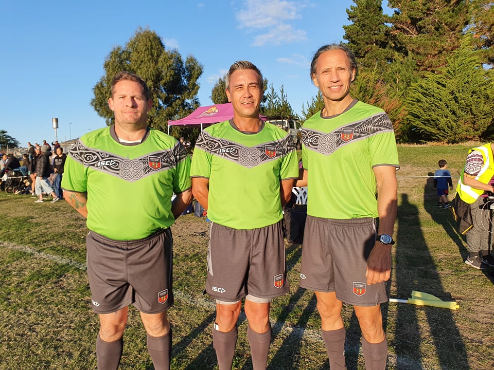 Referee Manu Varney (centre) and touch judges Daryl Mataiti (right) and Owen Harvey (left)...