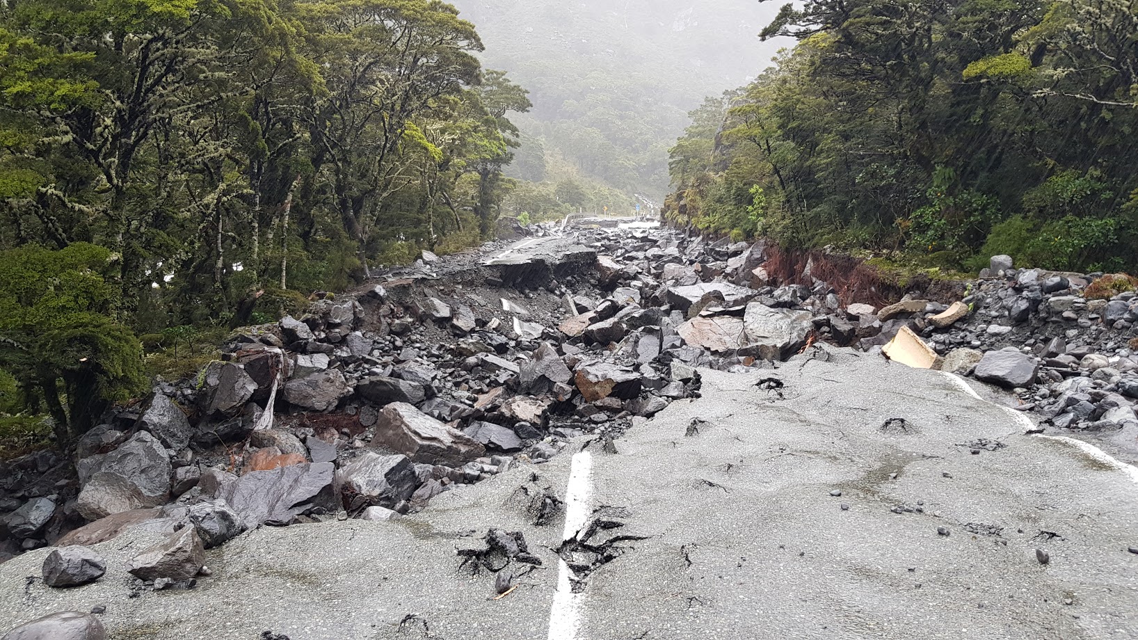 Flooding damage on State Highway 94 in Fiordland. Photo: Dylan O'Neill/NZTA