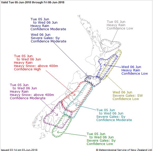 MetService severe weather outlook. Image: MetService