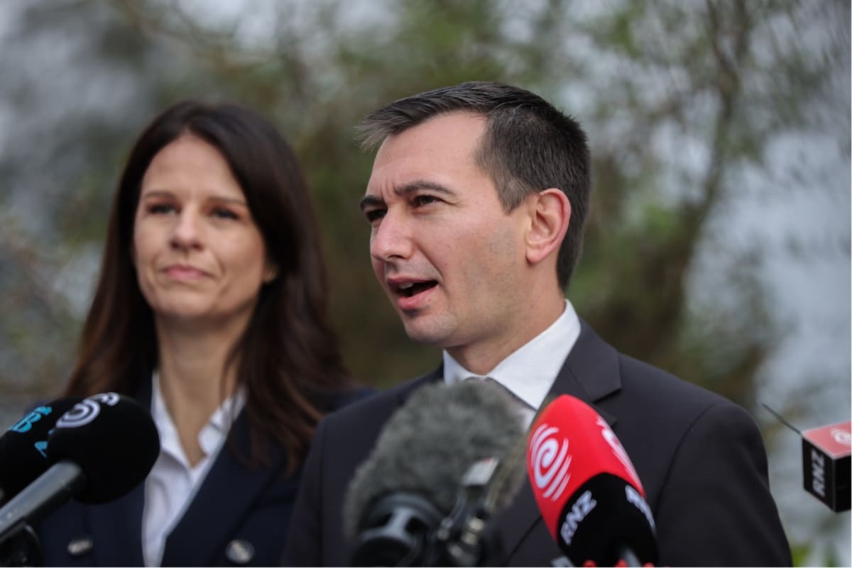 Education Minister Erica Stanford and Energy Minister Simeon Brown at the announcement in...