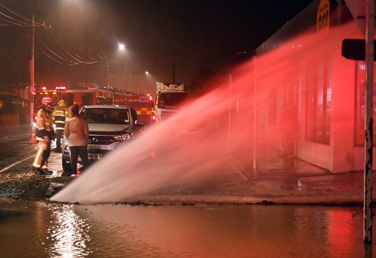 Water was shooting from the main after the incident. Photos: Stephen Jaquiery