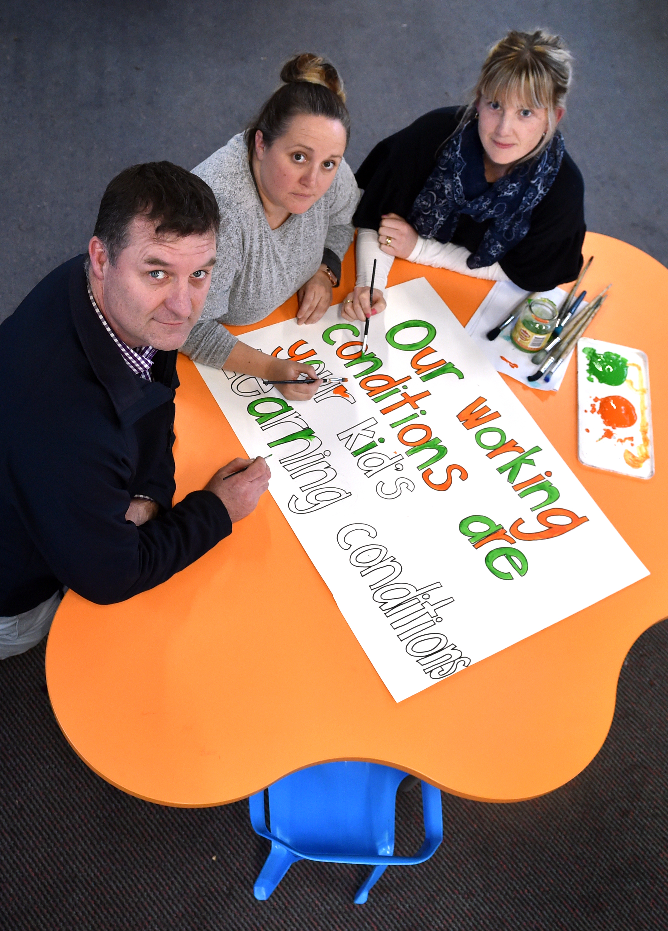 Elmgrove School principal Chris McKinlay and teachers (from left) Carlie Sinclair and Melissa...