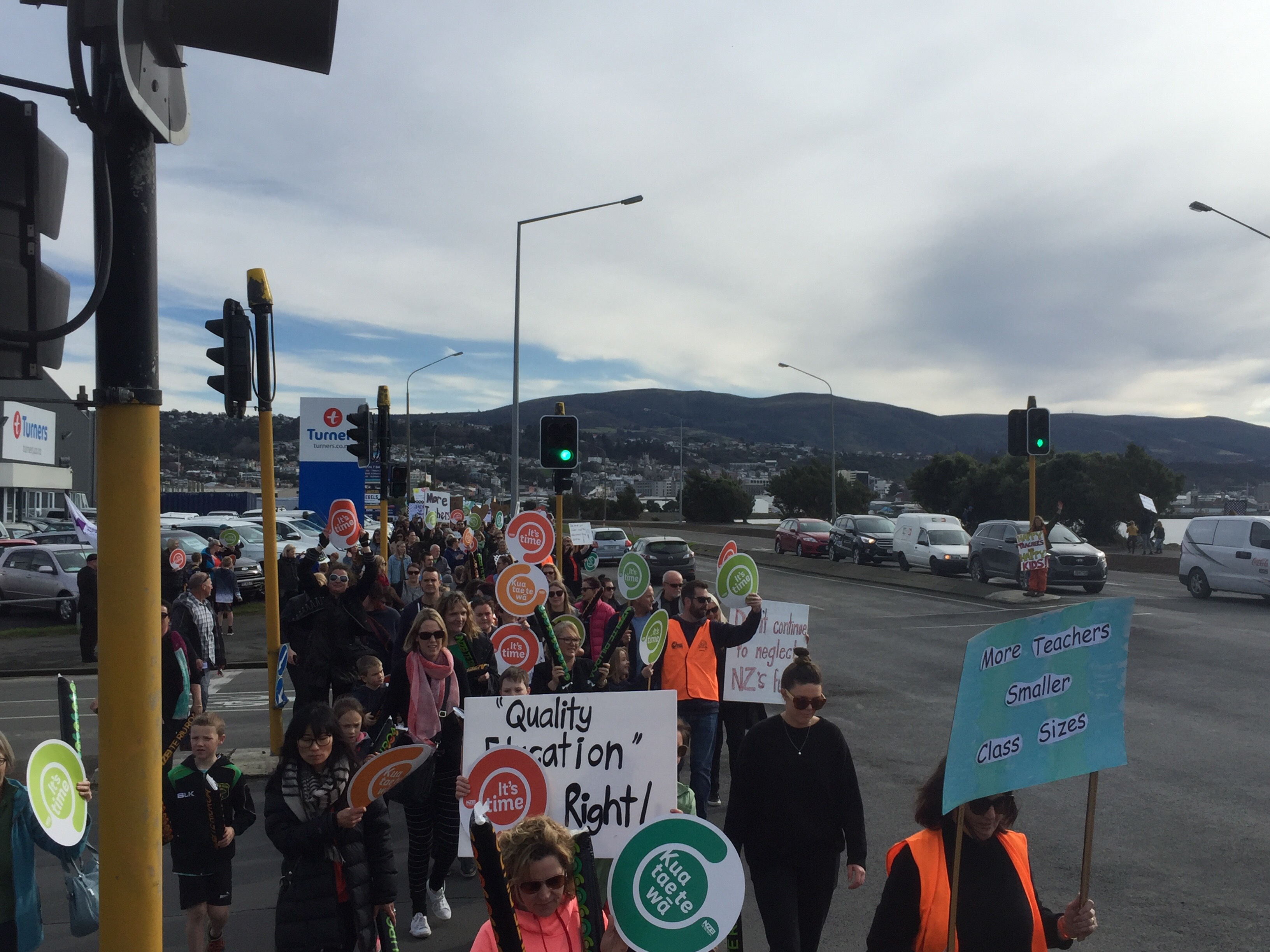 Dunedin teachers picket in Portsmouth Dr today. Photo: Tim Miller