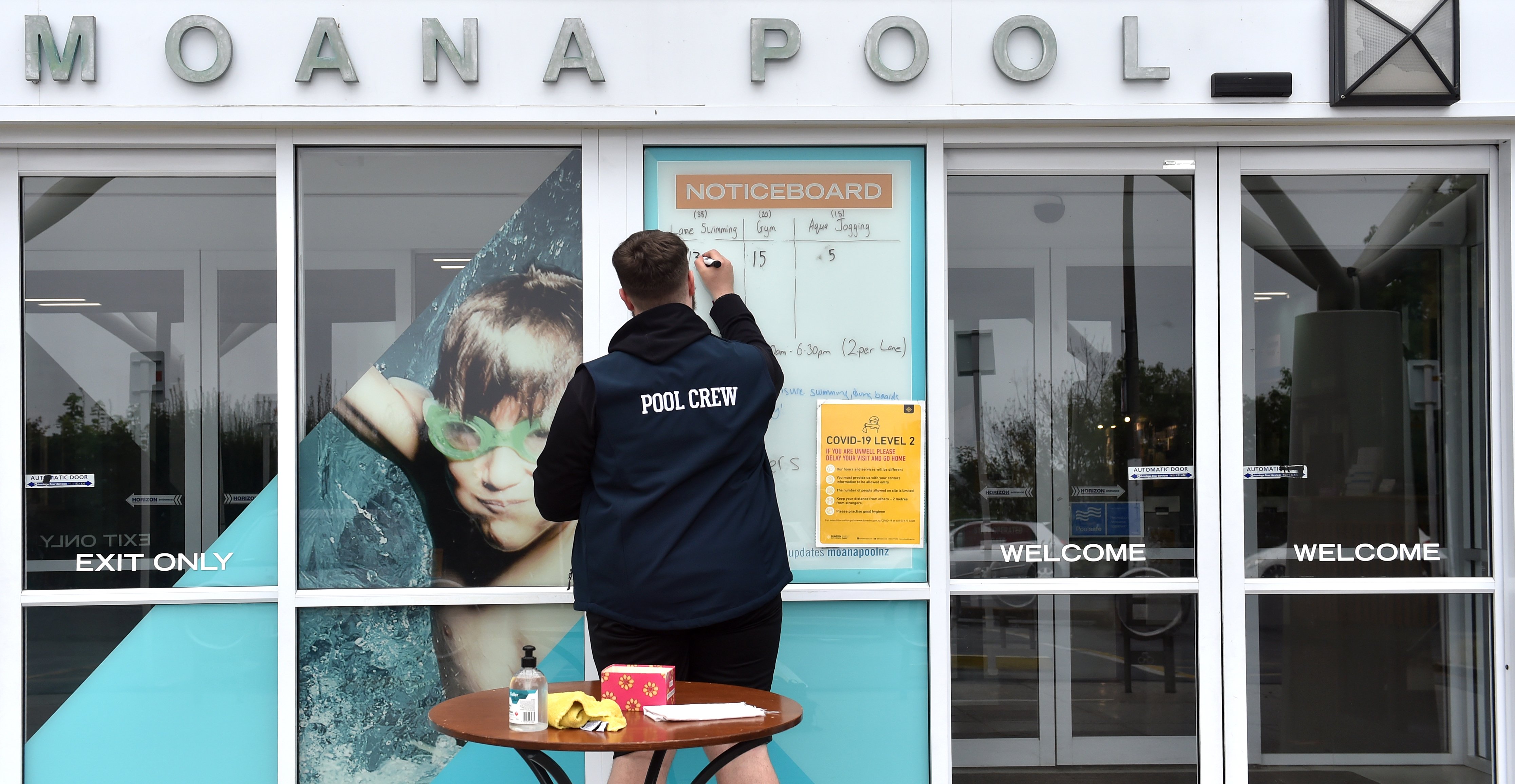 Moana Pool crew member Mark Lieshout prepares the pool’s entry yesterday as the South Island went...