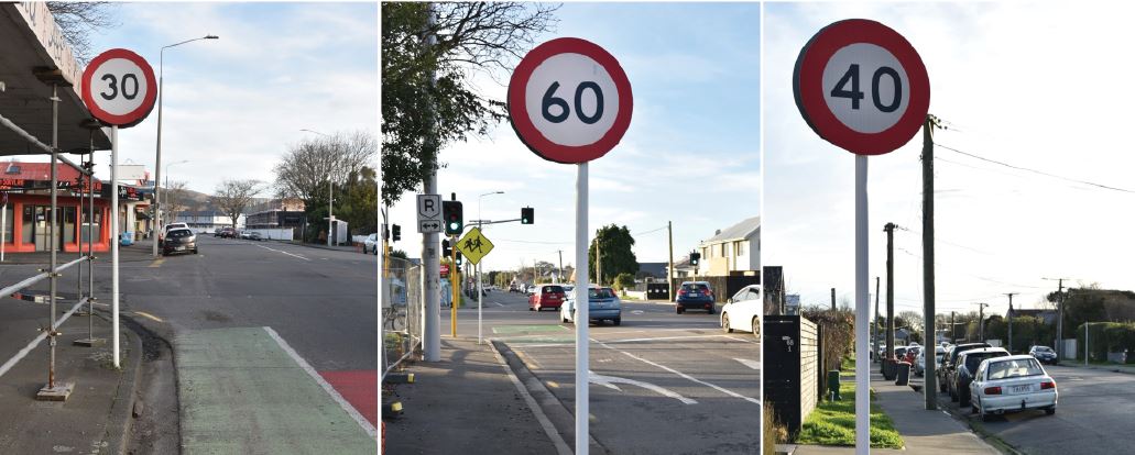 The varying speed limits on Selwyn St. PHOTOS: KAREN CASEY