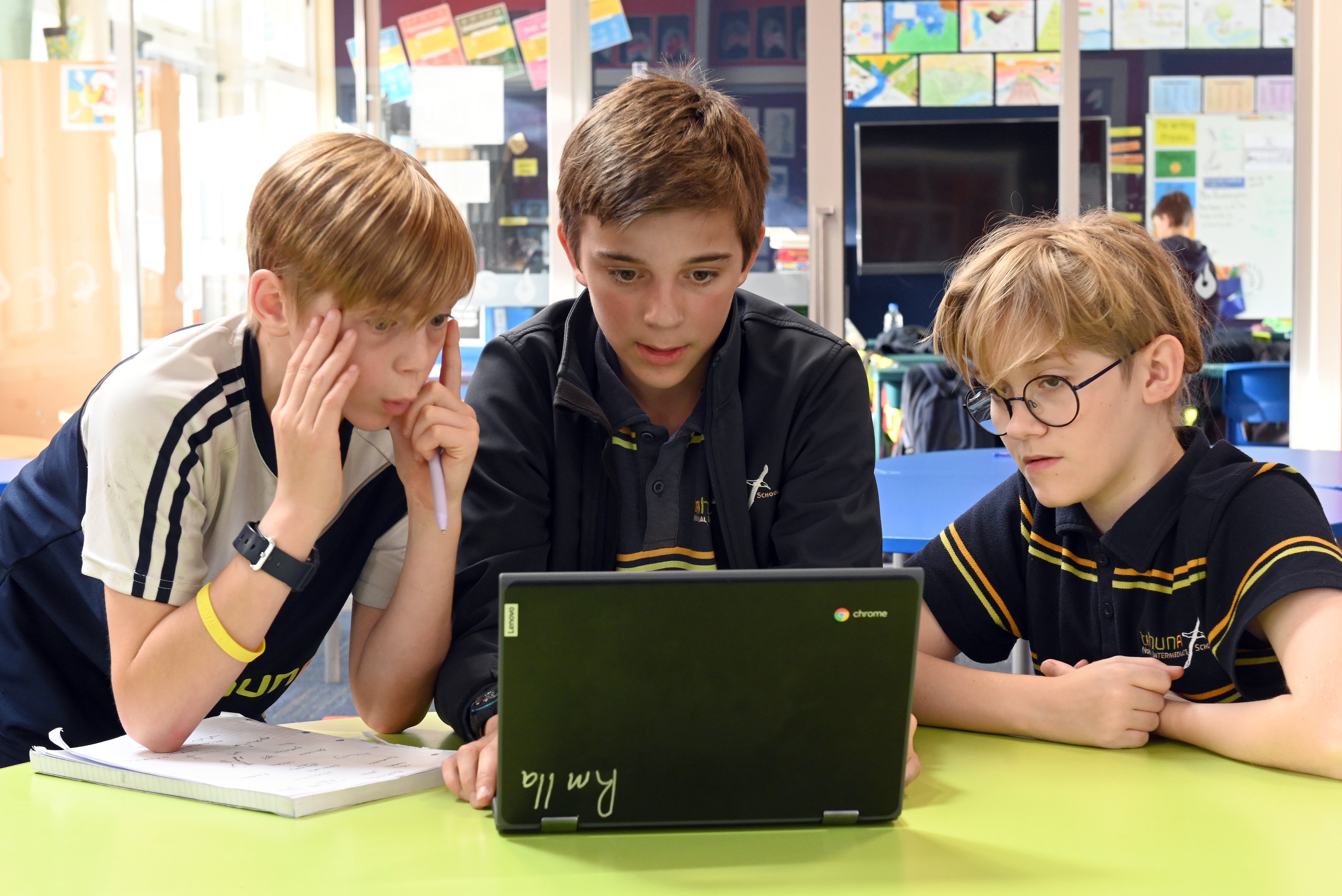 (from left) Rupert Lublow-Catty (11), Alexander Hattrell (12) and Charles Reid (12) One of the...