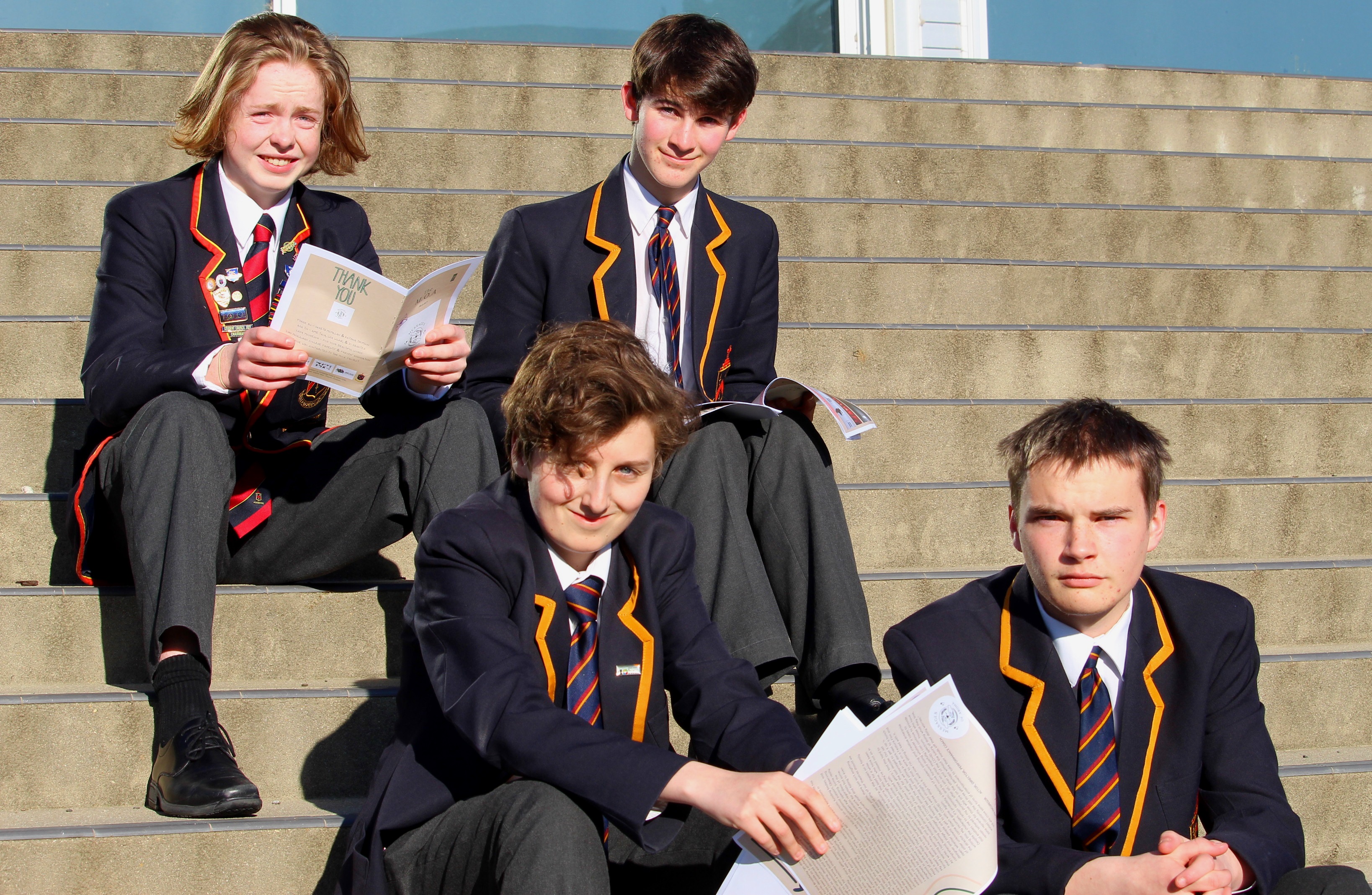 Care for the arts . . . John McGlashan College pupils (back from left) Theo Hannagan (17), Rylan...