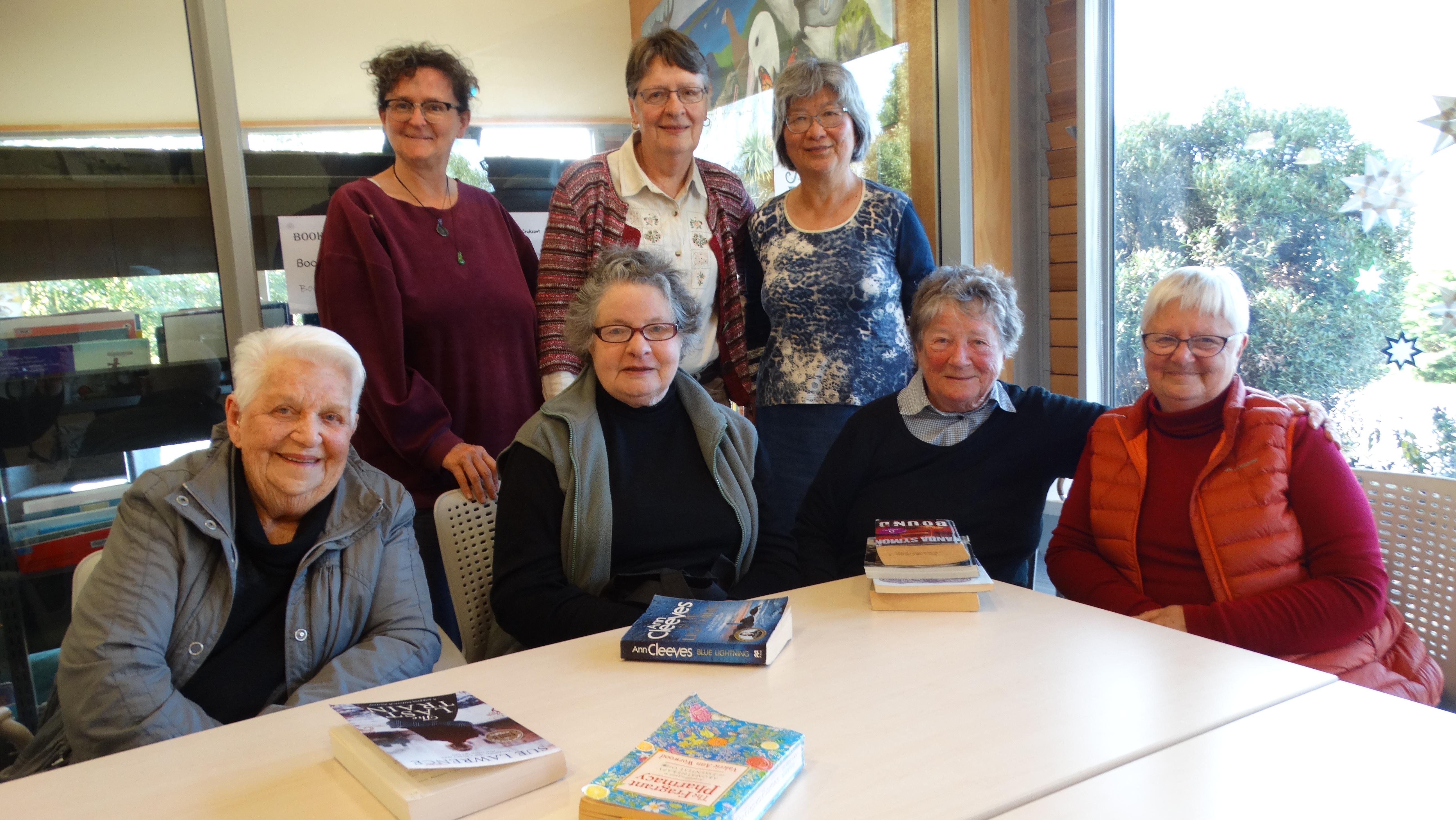 Members of the Blueskin Bay Library book-share group (back from left) Susann Juckenack and Lynda...