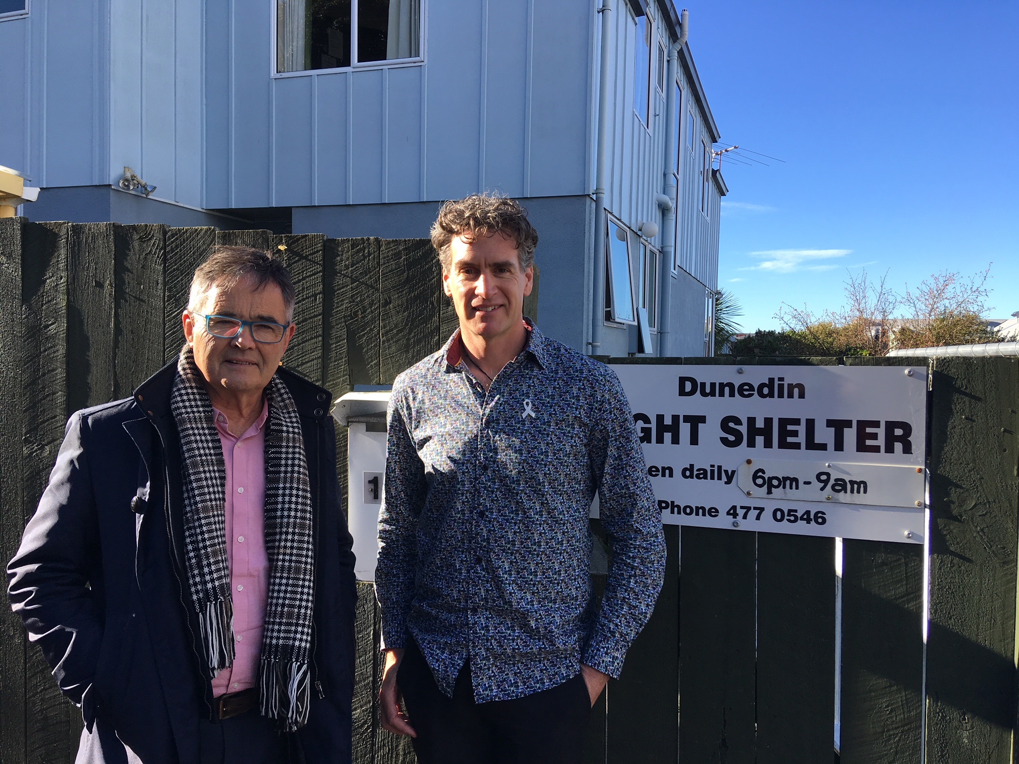 Dunedin Mayor Dave Cull (left) and Dunedin Night Shelter Trust chairman Dr Rob Thomson visit the...