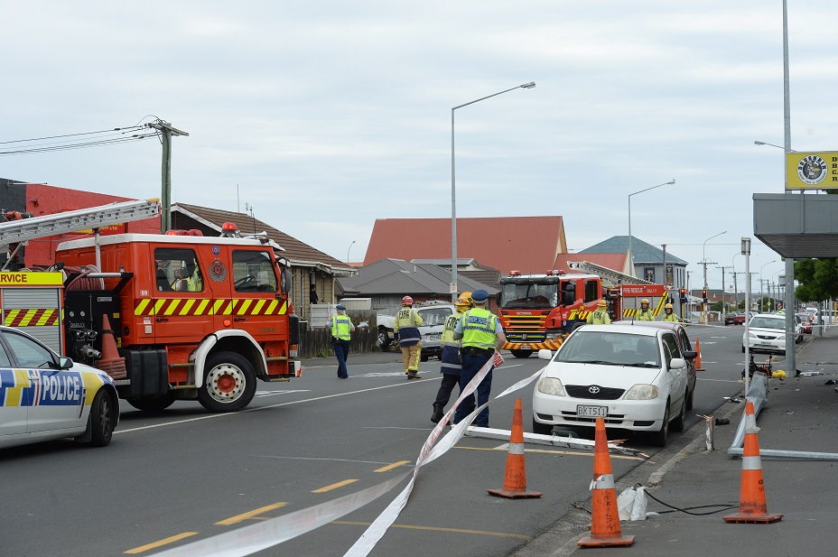 Emergency services at the scene this afternoon. Photo: Linda Robertson