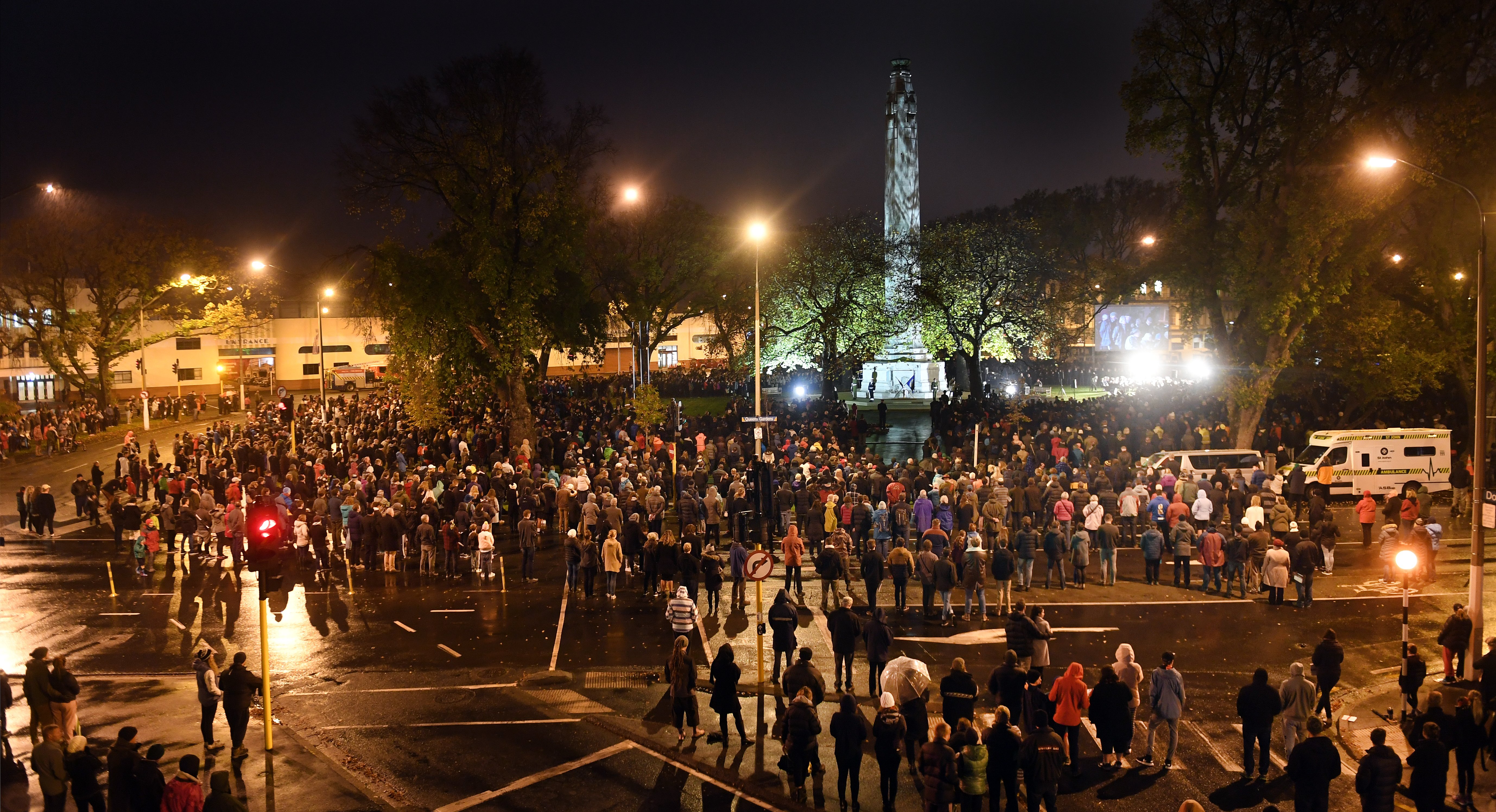 Thousands marked Anzac Day commemorations at Queens Gardens in the shadow of the Dunedin Cenotaph. Photo: Stephen Jaquiery.