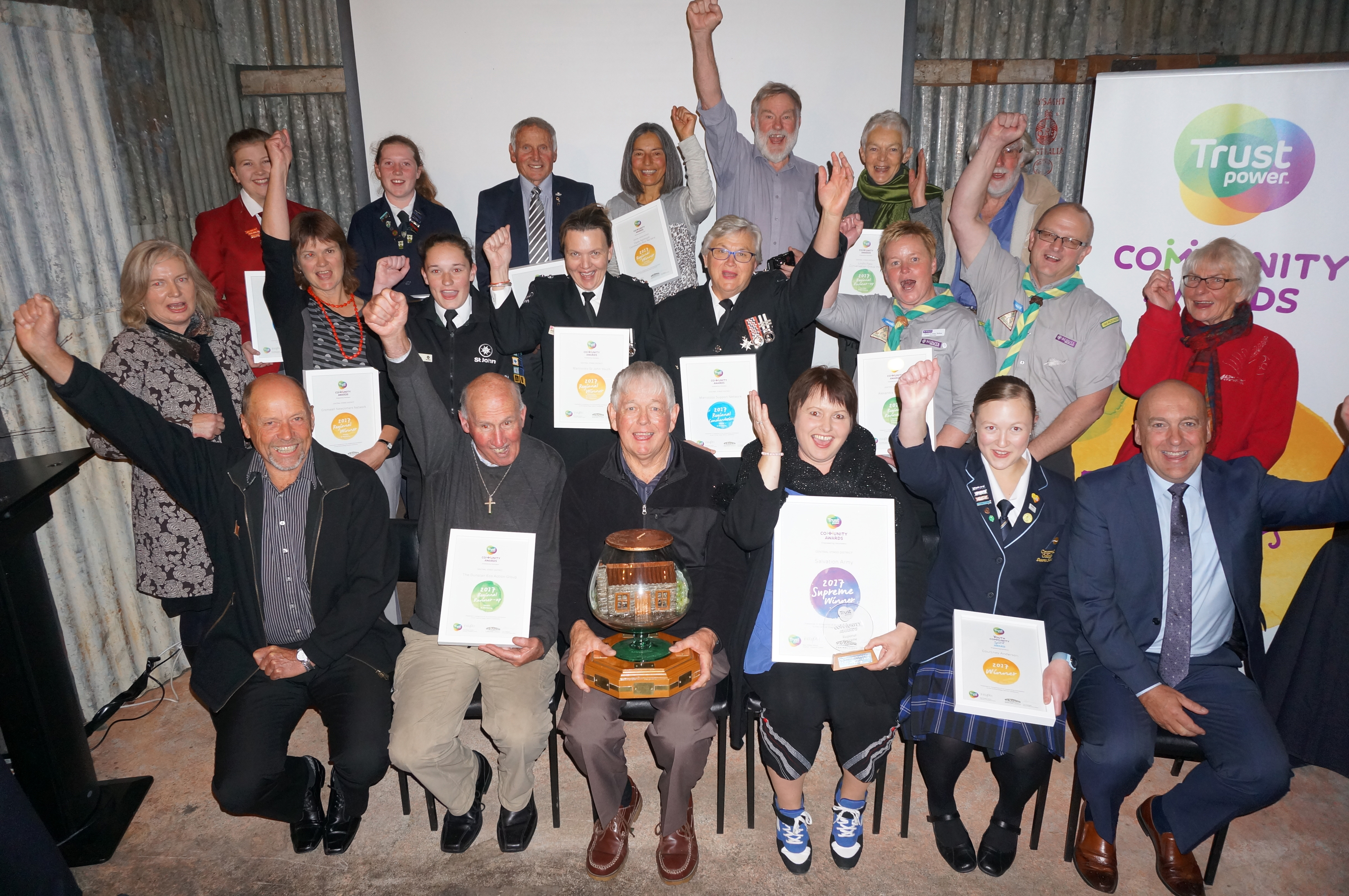 The Central Otago Community Awards winners celebrate last night. Photo: Supplied