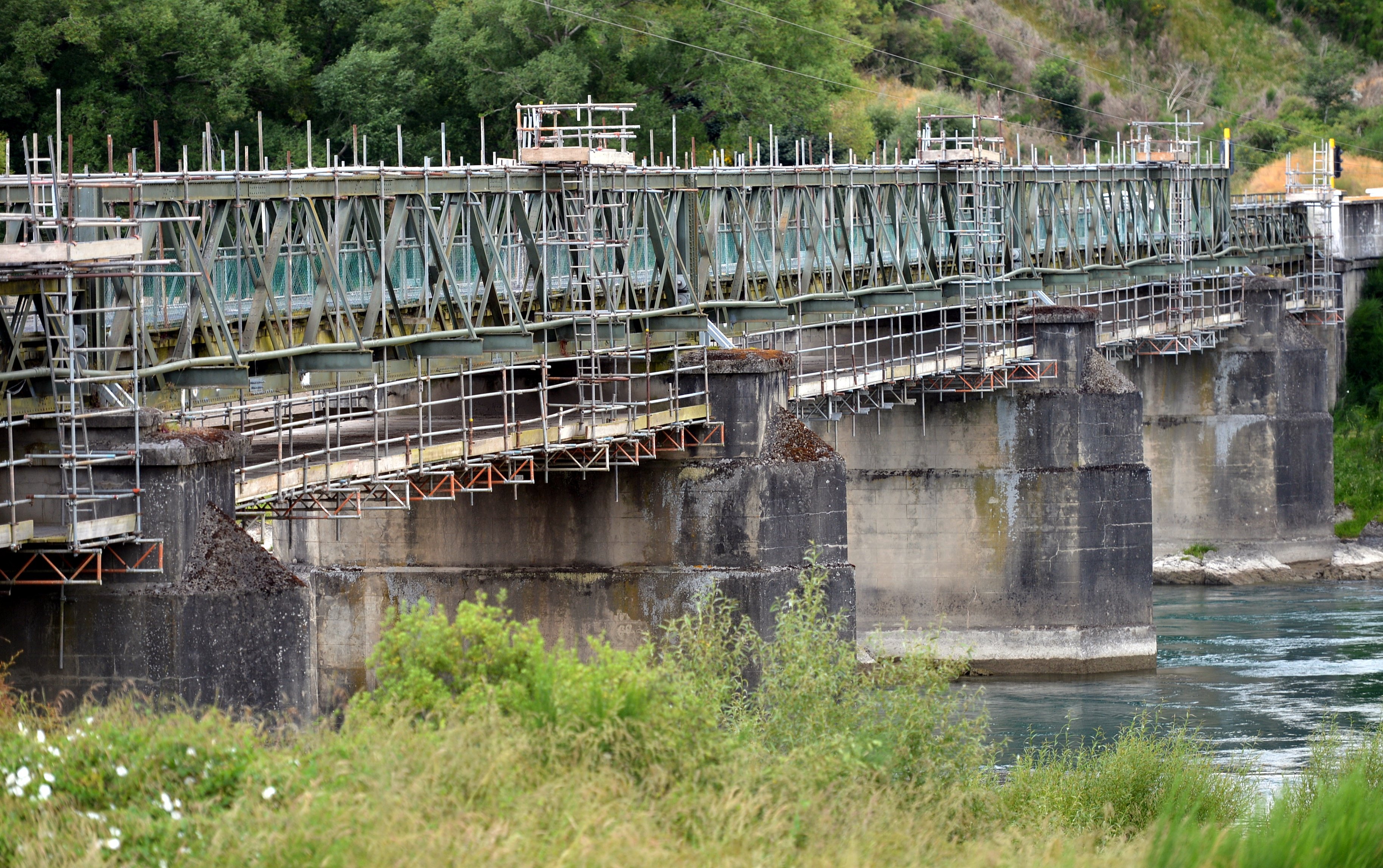 The Beaumont Bridge, framed with scaffolding. Photo: ODT files