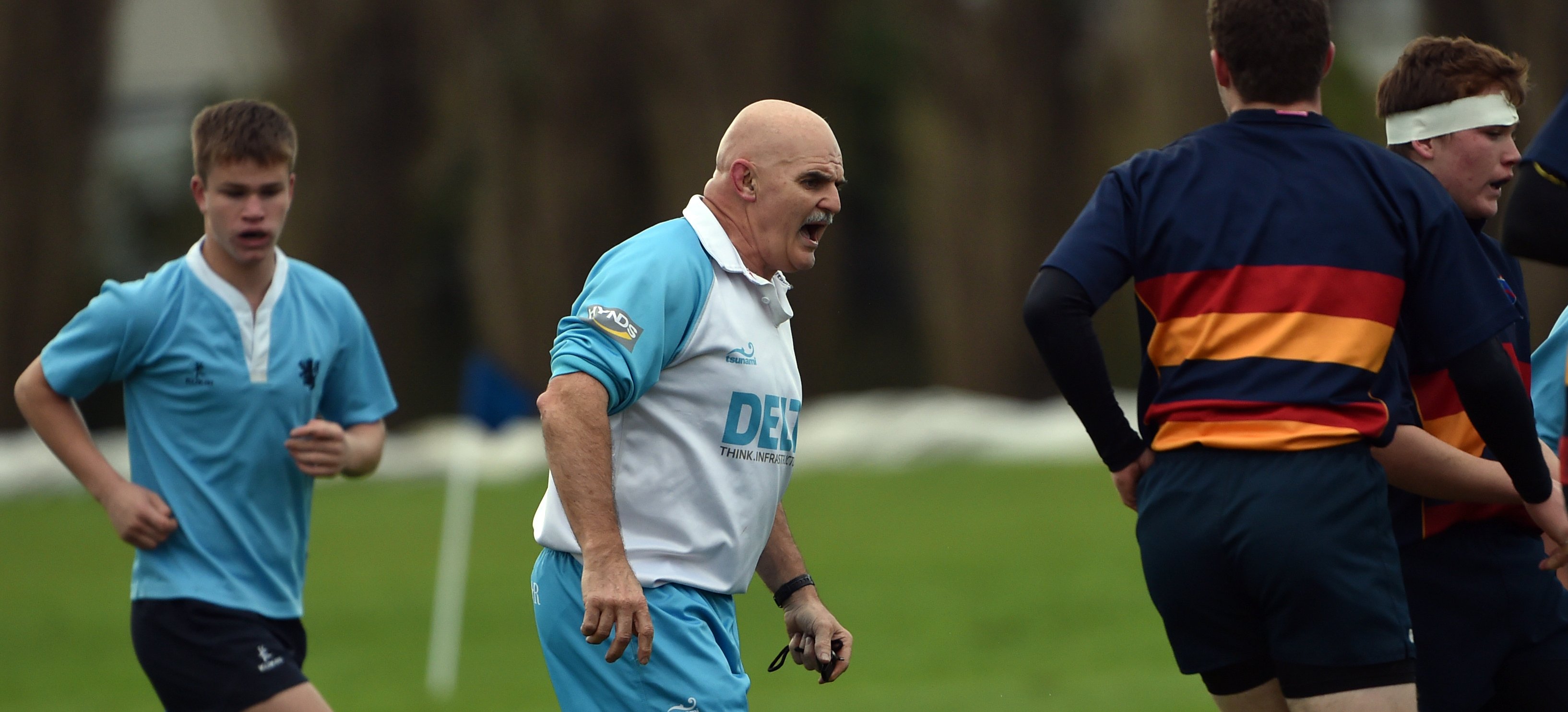 Referee John Keenan officiates in a school game between John McGlashan College and King’s High...