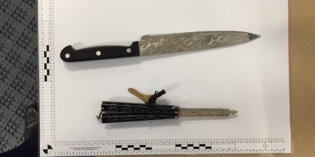 The man also had a butterfly knife and a kitchen knife on his person. Photo: NZ Police