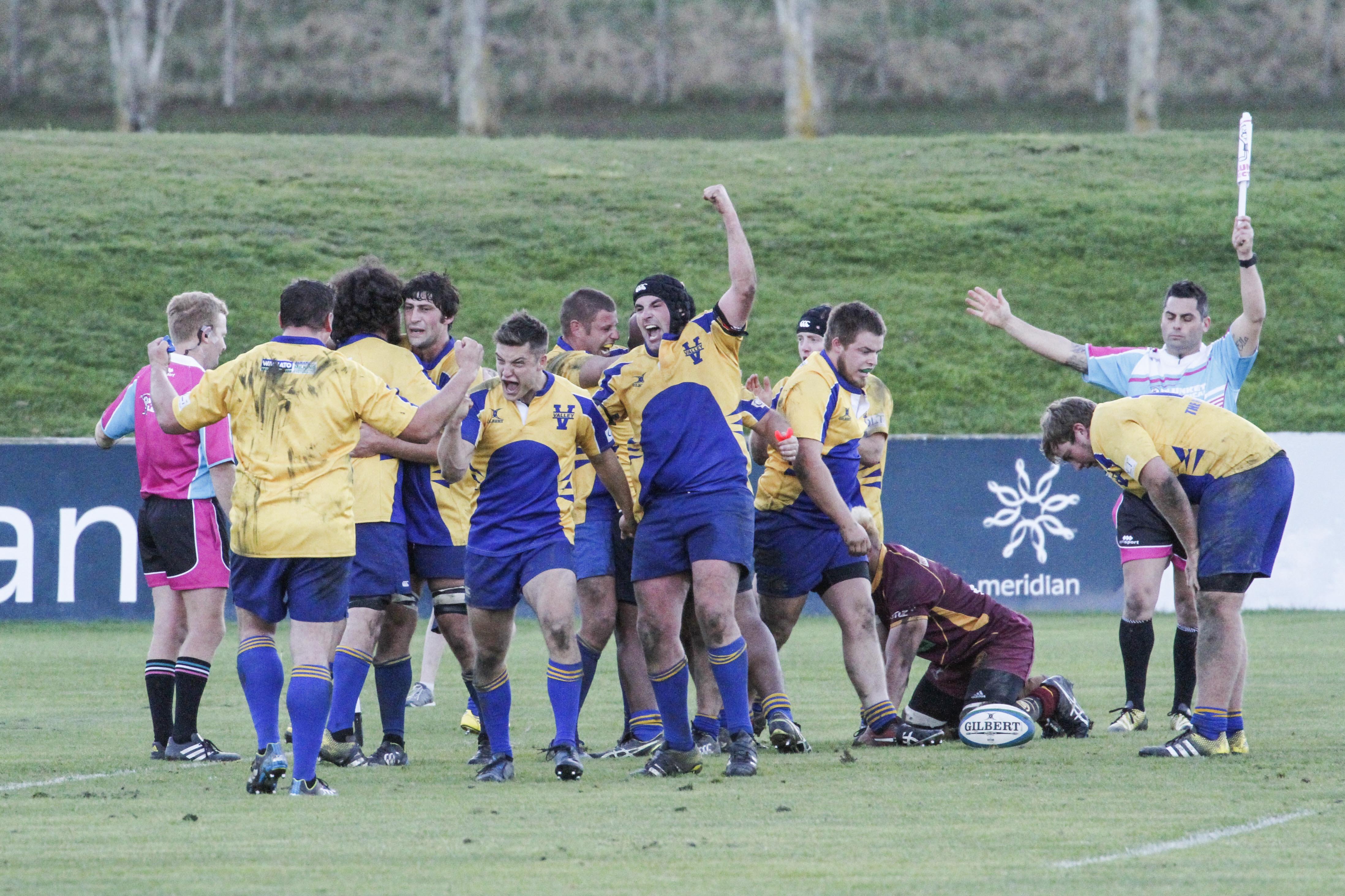 Valley players celebrate their 24-22 win over Athletic Marist  in their Citizens Shield match at...