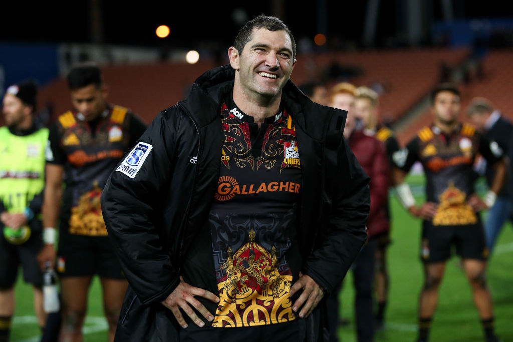 Stephen Donald smiles after playing his 100th game for the Chiefs, aganist the Waratahs at...