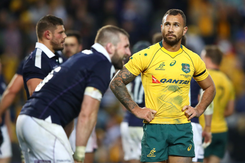 Quade Cooper of the Wallabies looks on after losing the International Test match. Photo: Getty