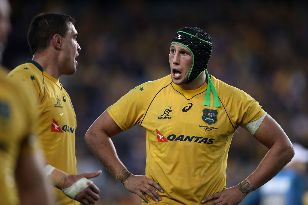 Adam Coleman of the Wallabies looks dejected after defeat during the International Test match...