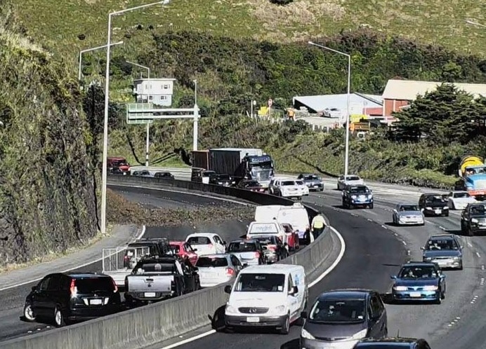 The slip blocked three lanes of traffic. Photo / NZTA