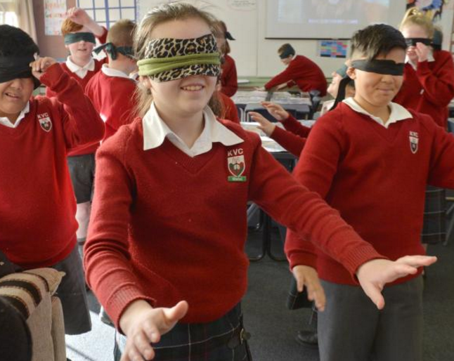 Kaikorai Valley College pupils wearing blindfolds to experience what it is like to be blind (from...