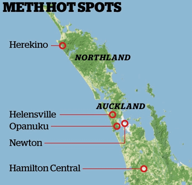 Meth hotspots map. Image: NZ Herald