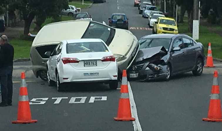 Three cars collided on Onehunga. Photo: via NZ Herald/supplied