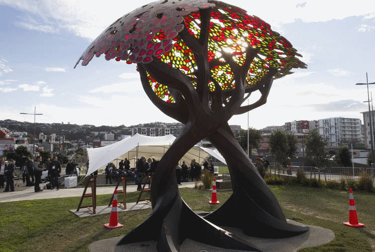 The memorial sculpture unveiled by British Foreign Secretary Boris Johnson. Photo: Mark Mitchell