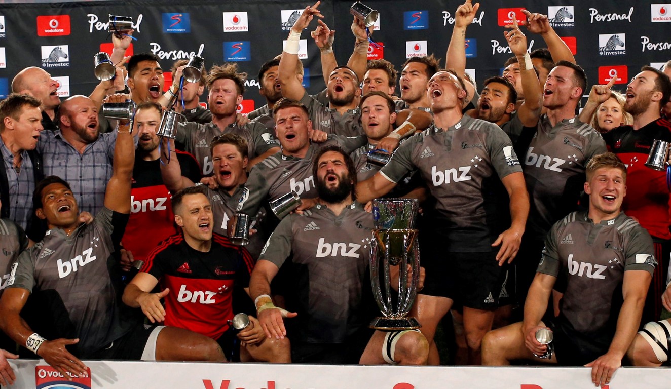 The Crusaders celebrate winning the Super Rugby title in Johannesburg at the weekend. Photo Reuters