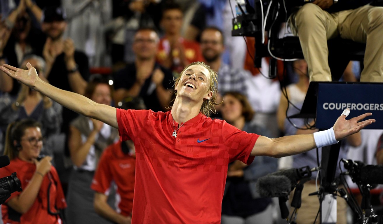 Denis Shapovalov celebrates his victory over Rafael Nadal. Photo: Eric Bolte-USA TODAY Sports
