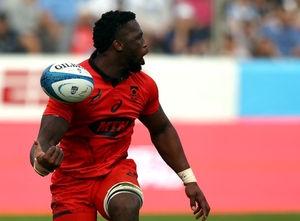 South Africa's Siya Kolisi reacts after scoring a try against Argentina. Photo: Reuters