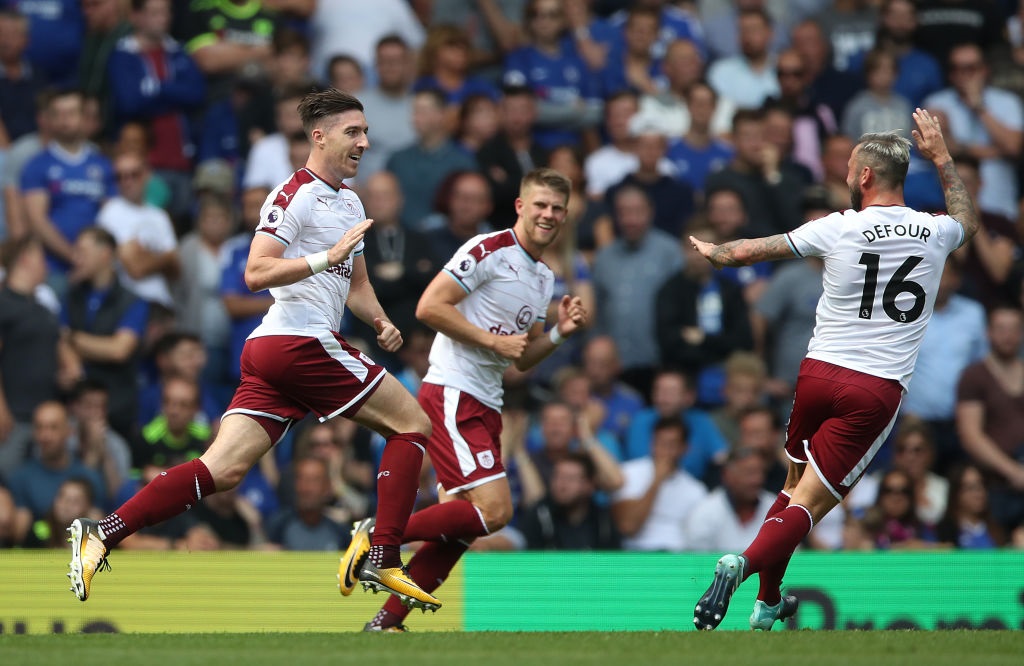 Burnley's Stephen Ward (left) celebrates with team mates after scoring his side's second goal...