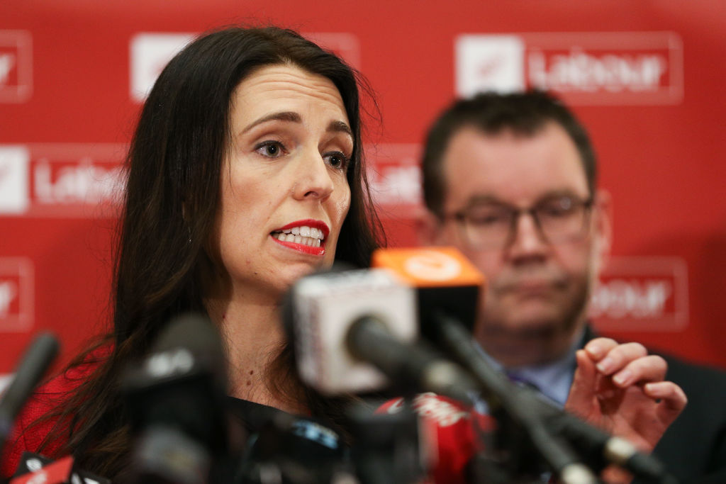 Labour leader Jacinda Ardern speaks to media during a press conference at Parliament in...