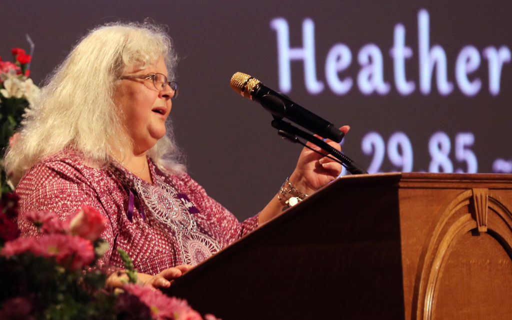 Heather Heyer's mother, Susan Bro, speaks during a memorial for her daughter at the Paramount...