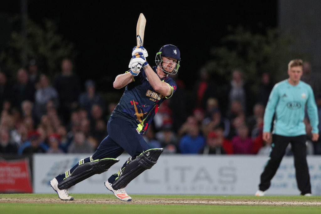 Jimmy Neesham in T20 action for Kent Spitfires against Surrey in Canterbury, England, earlier...