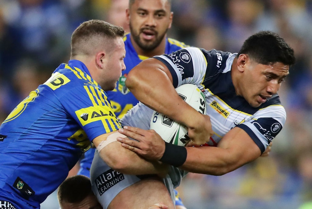 Jason Taumalolo on the charge for the North Queensland Cowboys against the Parramatta Eels. Photo...